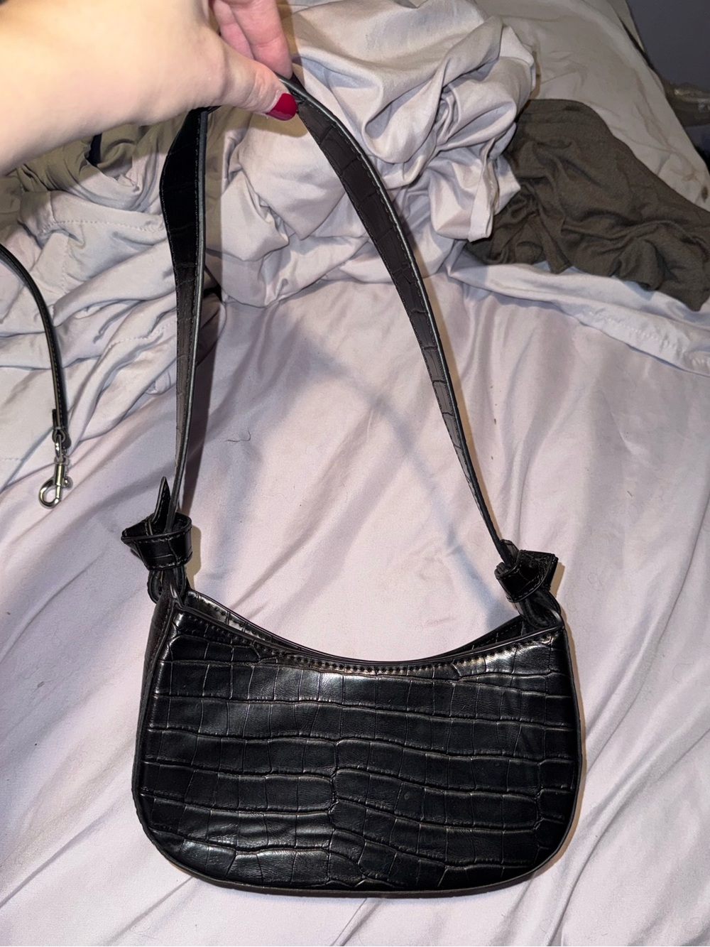 Black Croc-Embossed Shoulder Bag - Contemporary Women’s Bag